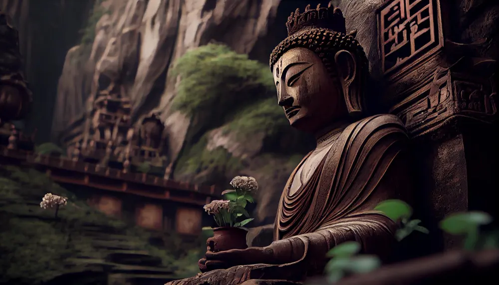 buddhist-sculpture-in-tranquil-scene-ancient-architecture-meditation