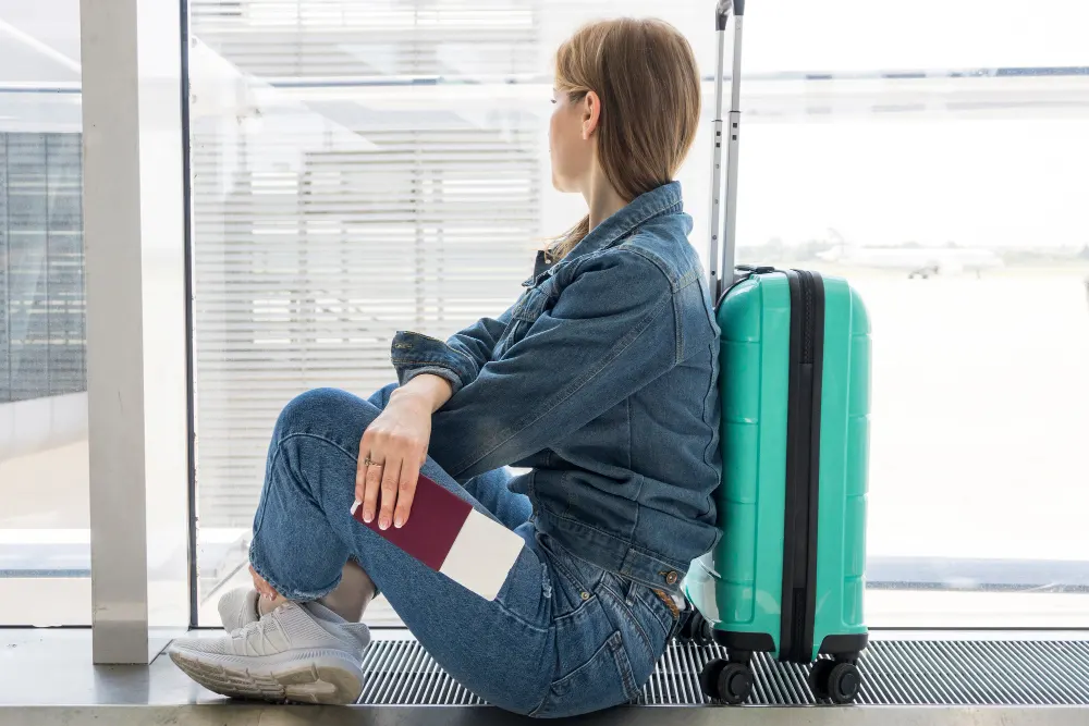 side-view-of-woman-waiting-in-airport