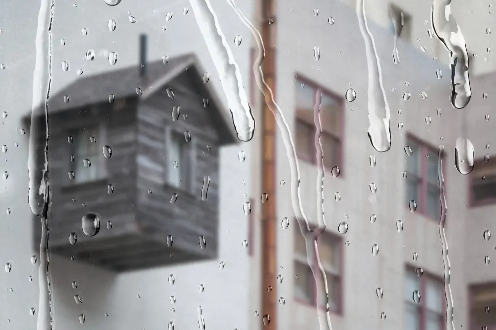 white-apartment-through-window-with-raindrop