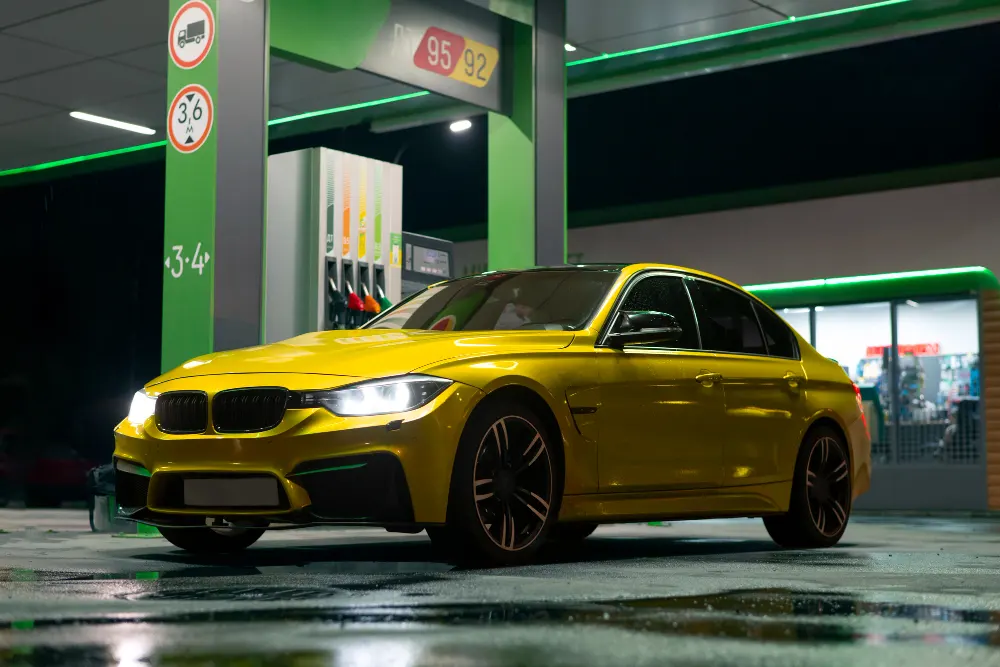 yellow-car-at-gas-station