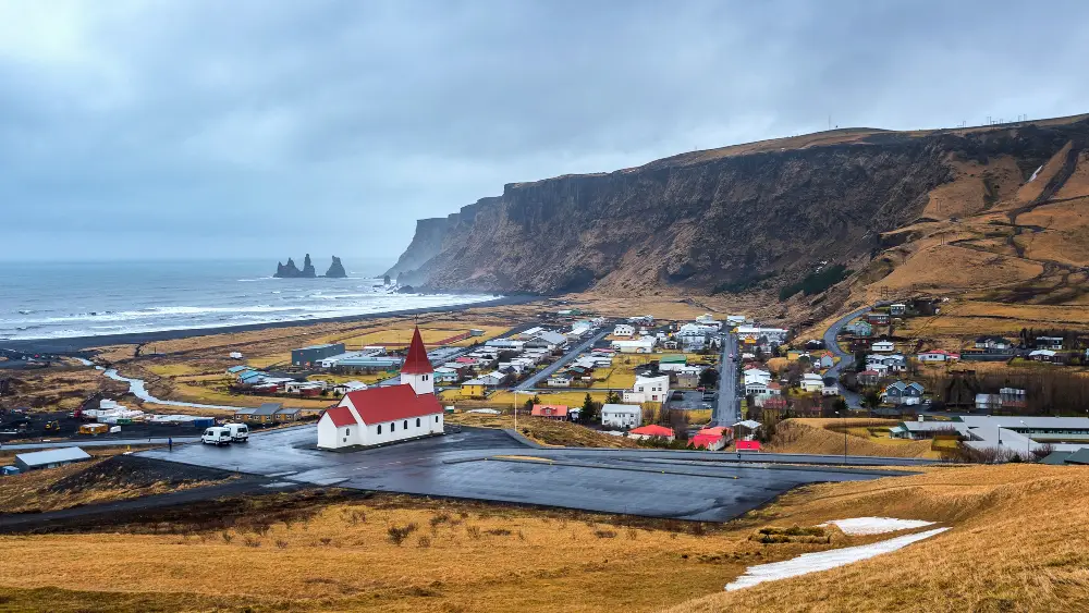 beautiful-red-church-and-vik-village-iceland