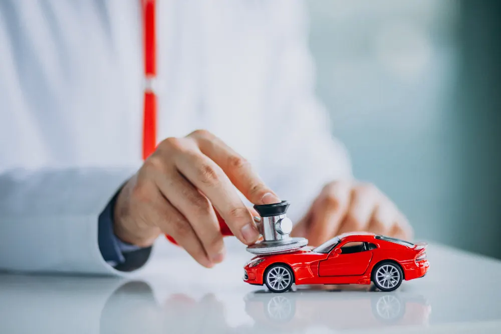 car-doctor-with-stethoscope-in-a-car-showroom