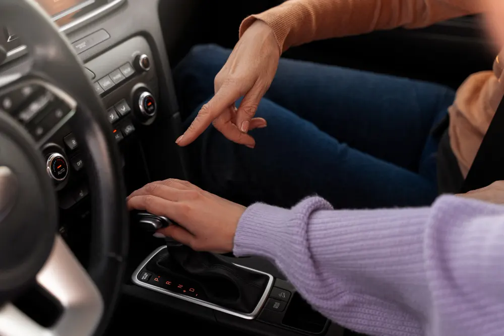 woman-taking-her-driver's-license-test-in-vehicle