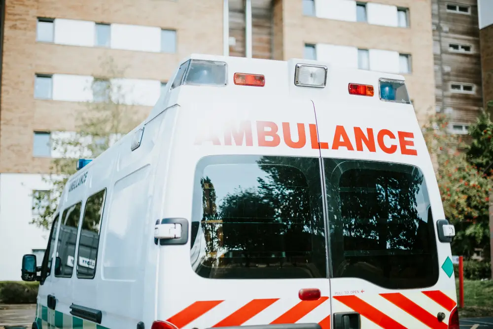 british-ambulance-parked-in-a-parking-lot