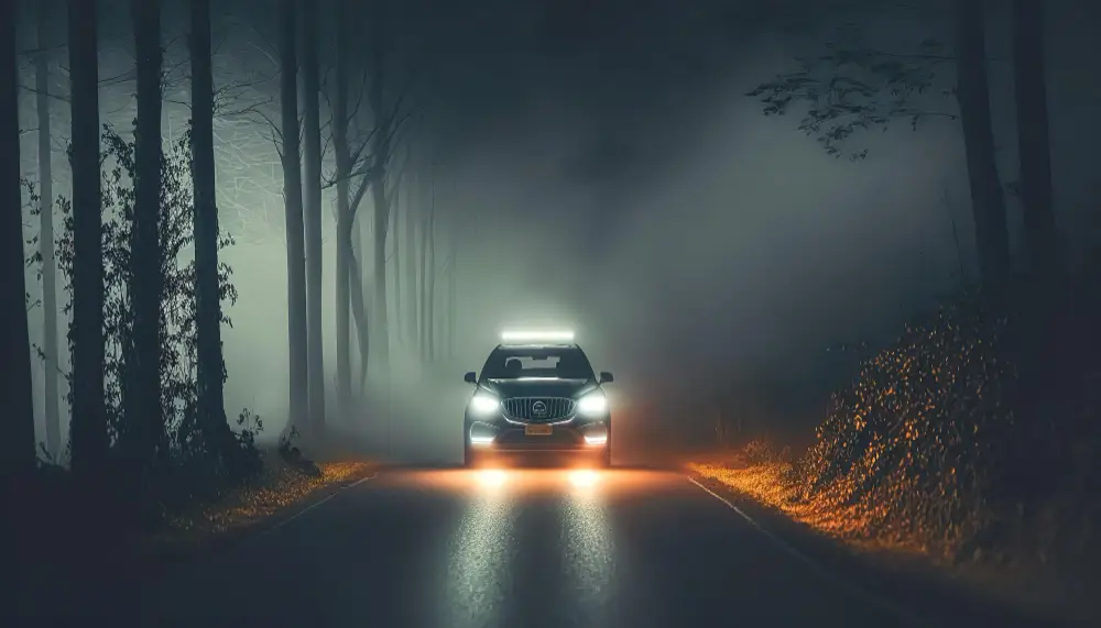 the-car-driving-in-the-forest-at-night